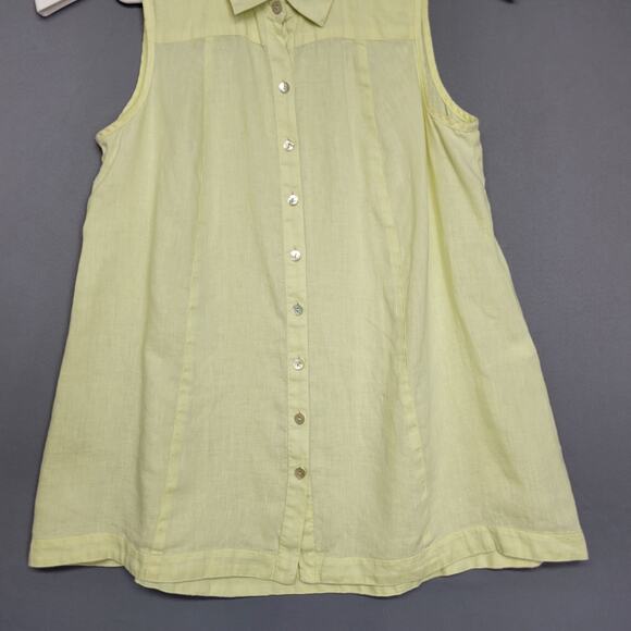 J. Jill Love Linen Button Front Top Womens Small Petite Tunic Yellow Sleeveless - Picture 4 of 11